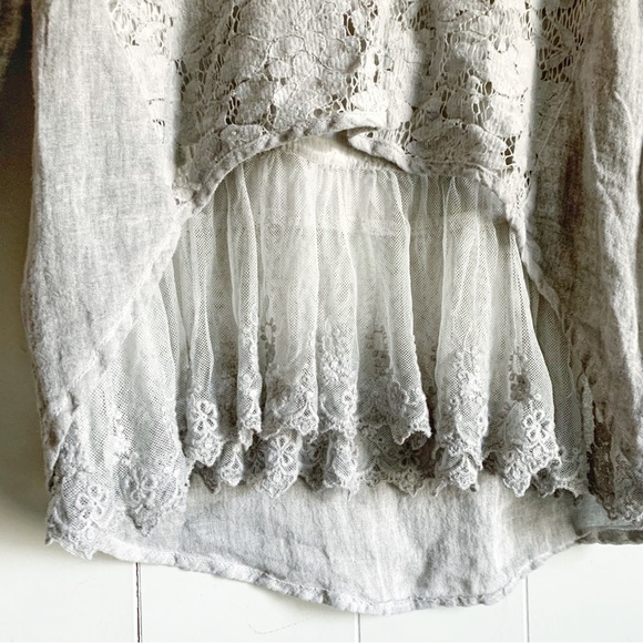 CLOTHES HEAD Gray Linen & Lace Boho Tunic Top S - Picture 2 of 4
